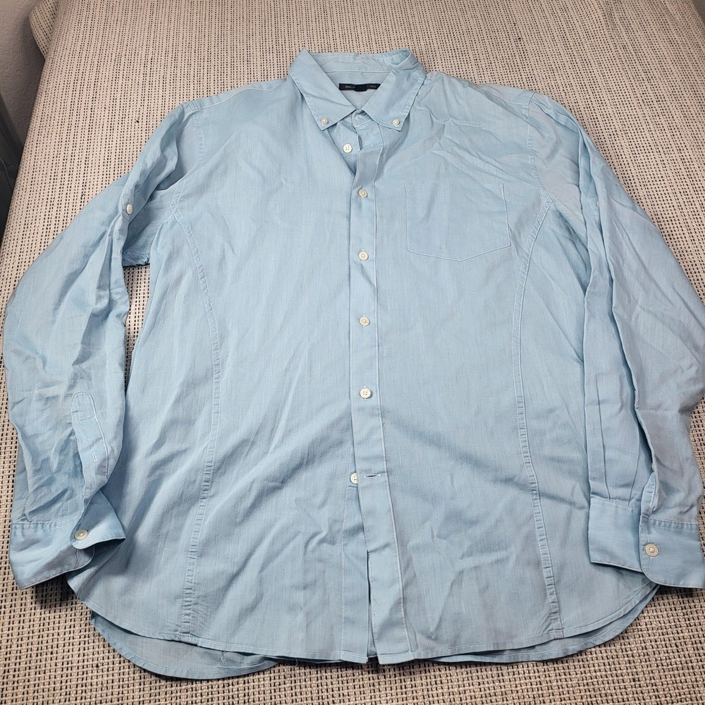 John Varvatos USA Shirt Mens XL Blue Solid Long Sleeve Button Down Pocket Casual